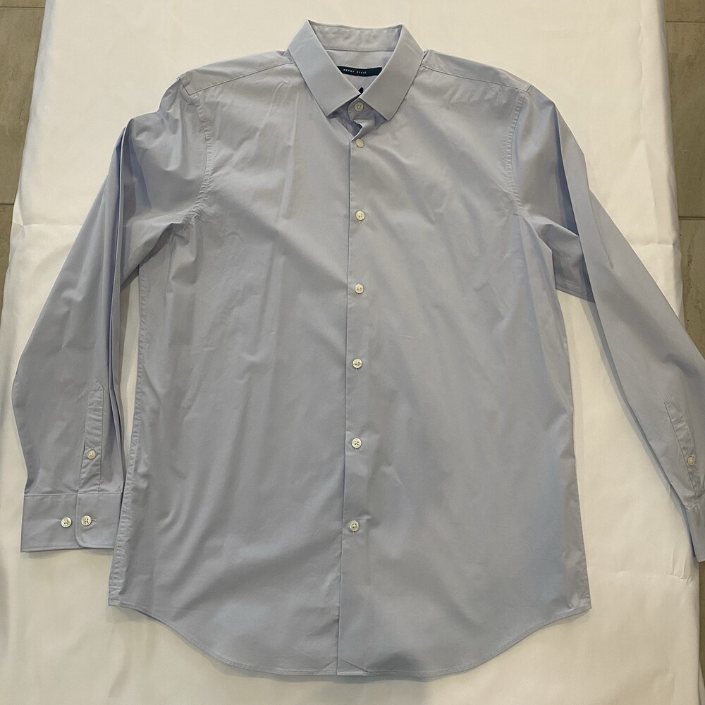 Perry Ellis Dress Shirt Mens L 16.5 34/35 Light Blue